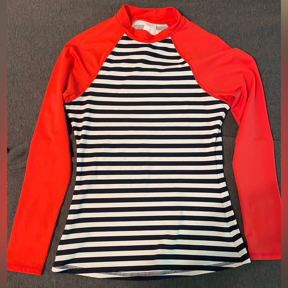 Boden XS rash guard navy white orange
